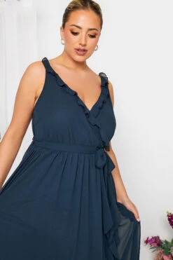YOURS LONDON Curve Navy Blue Ruffle Wrap Dress -Luna Looks Zone 1b40a9fd d059 4e 161886 D