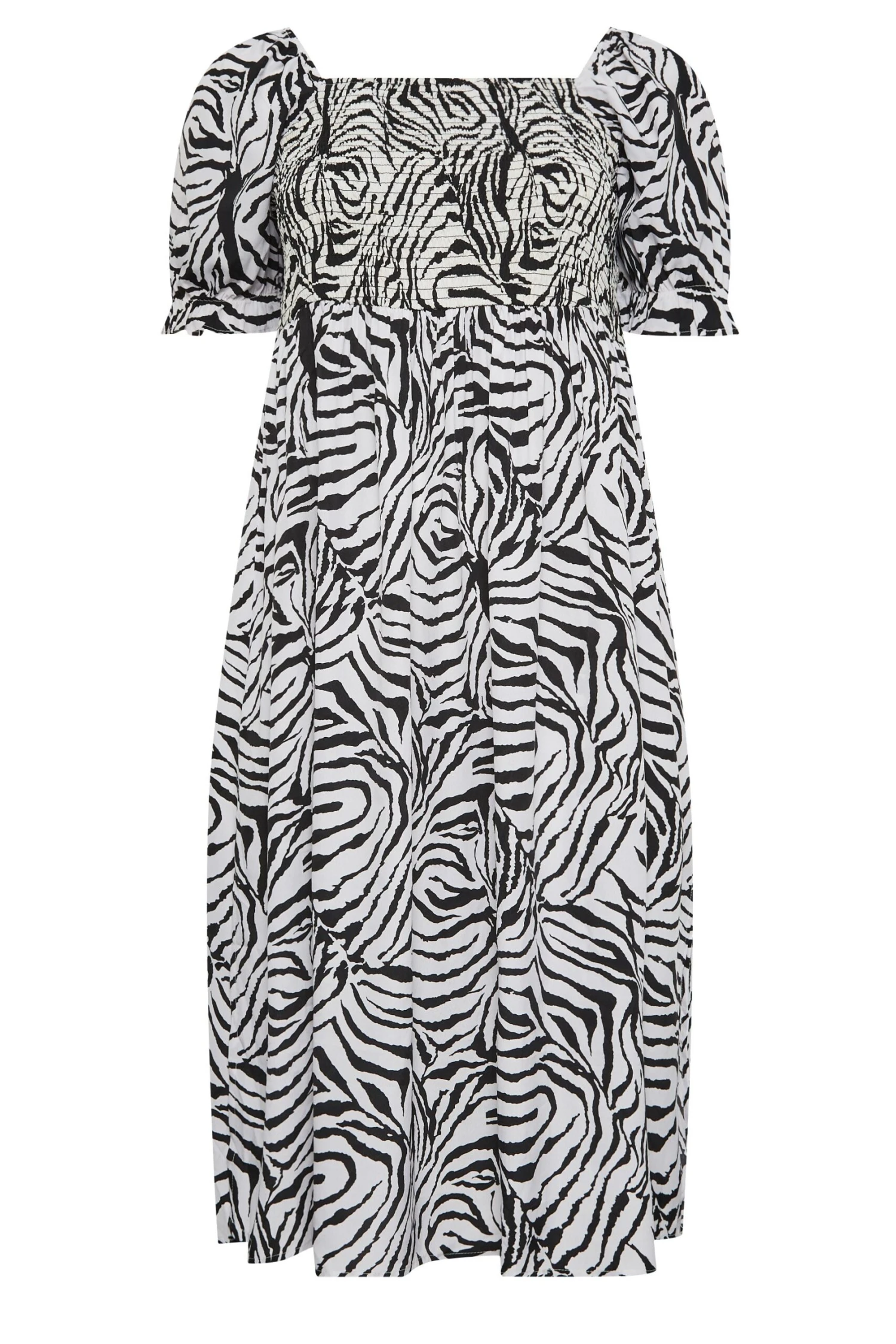 YOURS Curve Black & White Zebra Print Shirred Midaxi Dress 5 YOURS Curve Black & White Zebra Print Shirred Midaxi Dress - Image 5