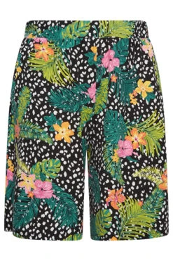 YOURS Curve Black Mixed Tropical Print Jersey Shorts -Luna Looks Zone 1c048e3e dad3 44 144837 X