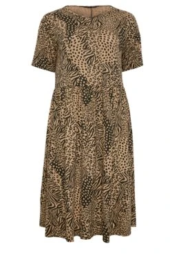 YOURS Curve Brown Mixed Animal Print Midi Smock Dress -Luna Looks Zone 1c4590dd 0596 43 137561 X