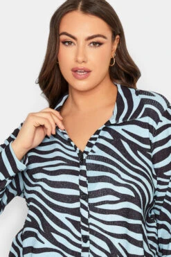 YOURS Curve Blue & Black Zebra Print Shirt -Luna Looks Zone 1c5080c3 7396 41 301922 D