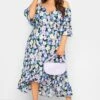 YOURS Curve Purple Floral Cold Shoulder Midaxi Dress