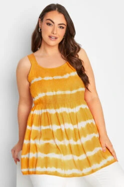 YOURS Curve Yellow Tie Dye Shirred Peplum Vest Top -Luna Looks Zone 1cbcda72 848e 44 131607 D