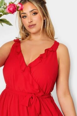 YOURS LONDON Curve Red Ruffle Wrap Dress -Luna Looks Zone 1d158619 4564 45 161888 D