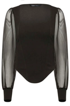 YOURS PETITE Curve Black Mesh Sleeve Corset Top -Luna Looks Zone 1d6b2f83 7e48 4c 174437 X