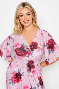 YOURS LONDON Curve Pink Floral Shirred Maxi Dress -Luna Looks Zone 1d8cb6f1 df91 44 162124 D