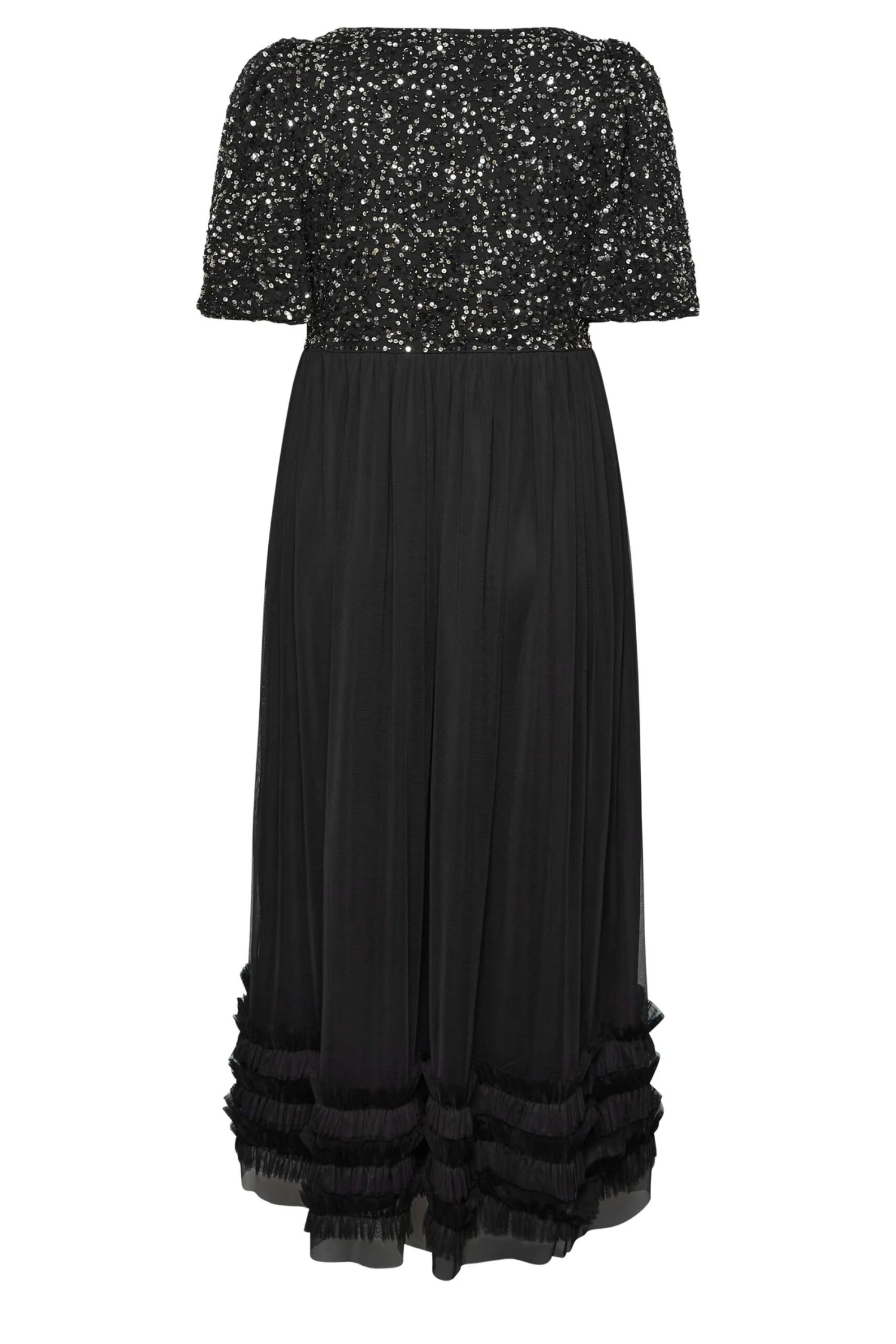 LUXE Curve Black Sequin Sweetheart Ruffle Maxi Dress 6 LUXE Curve Black Sequin Sweetheart Ruffle Maxi Dress - Image 6