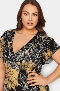 YOURS Curve Black & Yellow Floral Print Frill Sleeve Wrap Maxi Dress -Luna Looks Zone 1e55e2b8 d9cd 44 301905 D