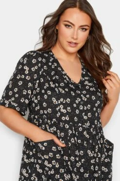 YOURS Curve Black Daisy Print Smock Dress -Luna Looks Zone 1e7e5fe9 4c15 43 137364 D
