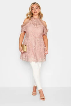 YOURS LONDON Curve Pink Cold Shoulder Lace Top