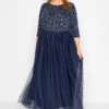 LUXE Curve Navy Blue Sequin Hand Embellished Maxi Dress