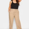YOURS Curve Beige Brown Wide Leg Linen Look Trousers