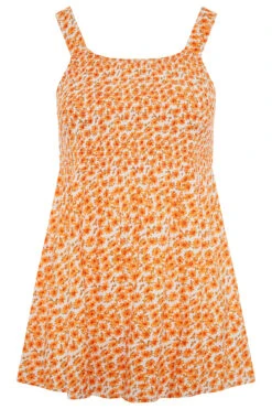 YOURS Curve Orange Floral Shirred Smock Vest Top 10 YOURS Curve Orange Floral Shirred Smock Vest Top -Luna Looks Zone 1ee9ff32 e7c9 4d 131328 F