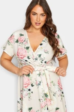 YOURS LONDON Curve Ivory White Floral Wrap Skater Dress -Luna Looks Zone 1f18ca18 6fde 4a 162136 D