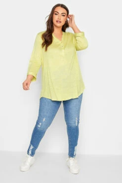 YOURS Curve Lime Green Half Placket Blouse
