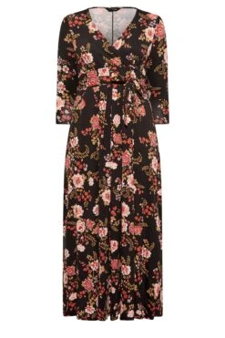 YOURS Curve Black Floral Print Wrap Dress -Luna Looks Zone 1faafd64 85fd 4b 301402 X