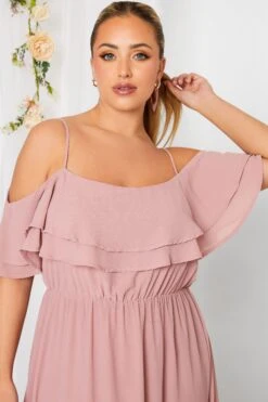 YOURS LONDON Curve Pink Bardot Ruffle Maxi Dress -Luna Looks Zone 202865bd 8f8e 4c 161880 D