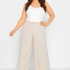 YOURS PETITE Curve Stone Brown Crepe Wide Leg Trousers