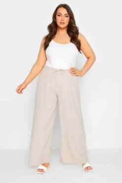 YOURS PETITE Curve Stone Brown Crepe Wide Leg Trousers