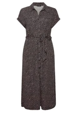 YOURS Curve Black Leaf Print Spilt Hem Midaxi Shirt Dress -Luna Looks Zone 20d90bd1 2476 4d 137433 X