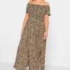YOURS Curve Brown Leopard Print Shirred Maxi Dress