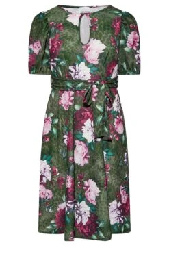 YOURS LONDON Curve Green Floral Animal Print Keyhole Skater Dress -Luna Looks Zone 2114240c 17a1 4e 161790 X