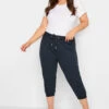 YOURS Curve Navy Blue Cropped Stretch Joggers