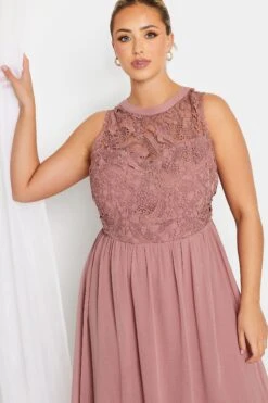 YOURS LONDON Curve Pink Lace Detail Chiffon Maxi Dress -Luna Looks Zone 21455068 f6af 4c 161890 D