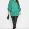 YOURS LONDON Curve Green Dalmatian Pleat Sleeve Shirt