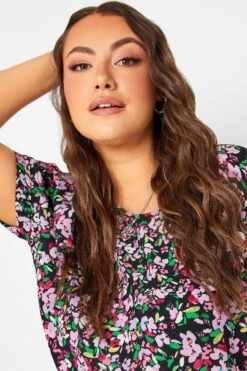 YOURS Curve Black & Pink Floral Print Shift Dress -Luna Looks Zone 22808f35 f105 4a 137527 D