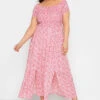 YOURS Curve Pink Ditsy Floral Bardot Maxi Dress