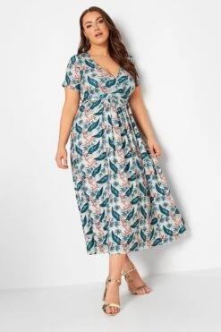 YOURS Curve Blue Leaf Print Maxi Wrap Dress