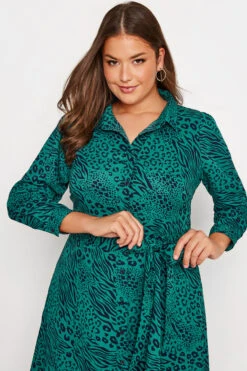 YOURS LONDON Curve Green Animal Print Shirt Dress -Luna Looks Zone 238c1d8e da00 4e 161608 D