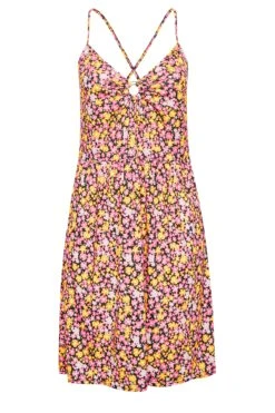 LIMITED COLLECTION Curve Pink Floral Print Ring Front Midi Dress -Luna Looks Zone 241fd664 ca63 4a 215709 X