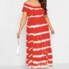 YOURS Curve Red Tie Dye Bardot Maxi Dress