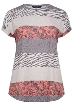 YOURS Curve Orange Stripe Animal Print T-Shirt -Luna Looks Zone 2459e303 75a6 49 302235 X