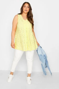 YOURS Curve Yellow Pointelle Vest Top