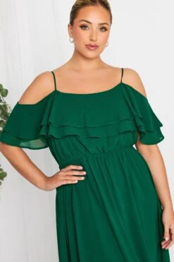 YOURS LONDON Curve Forest Green Bardot Ruffle Maxi Dress 8 YOURS LONDON Curve Forest Green Bardot Ruffle Maxi Dress -Luna Looks Zone 2549bc2b bb9b 41 161882 D