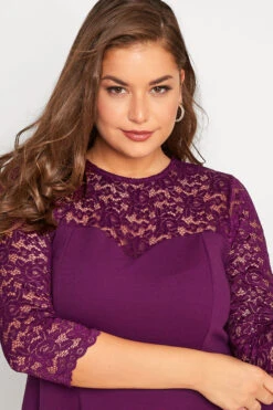 YOURS LONDON Curve Purple Lace Sweetheart Midi Dress -Luna Looks Zone 25fdacac e068 40 161544 C
