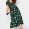 YOURS Curve Green V-Neck Floral Wrap Dress