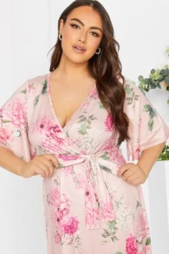 YOURS LONDON Curve Light Pink Floral Hanky Hem Dress -Luna Looks Zone 263cd181 0396 44 162105 D