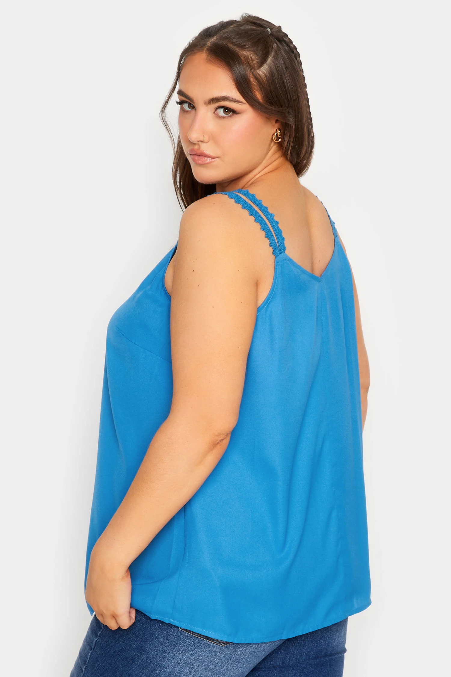 LIMITED COLLECTION Curve Blue Embroidered Strap Vest Top 2 LIMITED COLLECTION Curve Blue Embroidered Strap Vest Top - Image 2