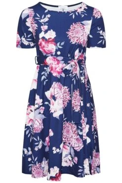 YOURS LONDON Curve Navy Blue Floral Print Midi Skater Dress -Luna Looks Zone 26ca0059 a4ba 44 161284 F