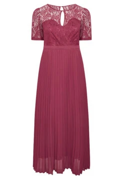 YOURS LONDON Curve Burgundy Red Lace Puff Sleeve Pleated Maxi Dress -Luna Looks Zone 26d15948 0fb0 4e 161904 X