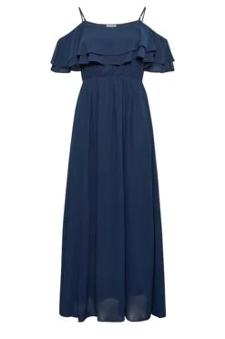 YOURS LONDON Curve Navy Blue Bardot Ruffle Maxi Dress -Luna Looks Zone 26dbd90d da57 4a 161879 X