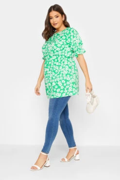 YOURS Curve Green Floral Peplum Top