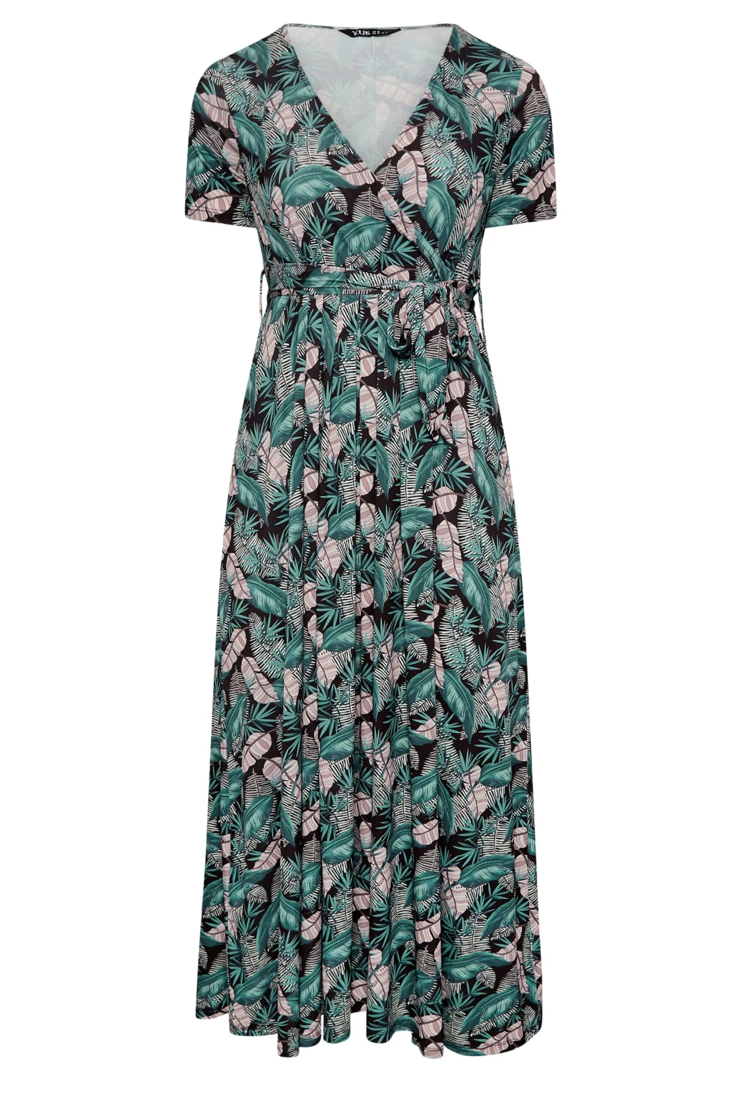 YOURS Curve Black Leaf Print Maxi Wrap Dress 5 YOURS Curve Black Leaf Print Maxi Wrap Dress - Image 5