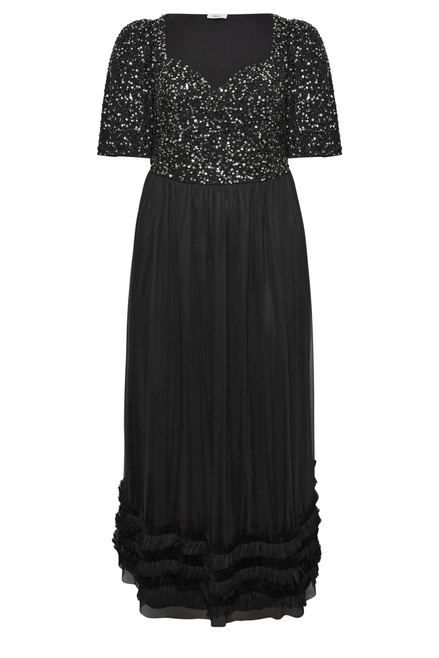 LUXE Curve Black Sequin Sweetheart Ruffle Maxi Dress 5 LUXE Curve Black Sequin Sweetheart Ruffle Maxi Dress - Image 5