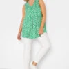 YOURS Curve Green Daisy Print Pleat Front Vest Top