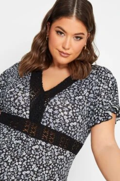 YOURS Curve Black Ditsy Print Lace Detail Dress -Luna Looks Zone 28a9a469 e733 4d 302049 D